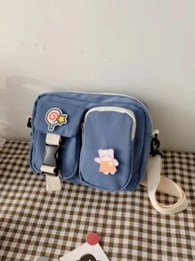 Bolsa cuadrada multi compartimiento con diseño de distintivo - Azul - Ver 2