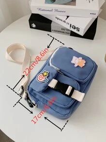 Bolsa cuadrada multi compartimiento con diseño de distintivo - Azul - Ver 3