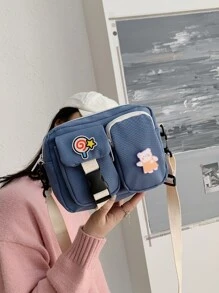 Bolsa cuadrada multi compartimiento con diseño de distintivo - Azul - Ver 4