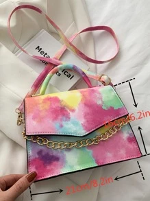 輕量商務休閒紮染鏈條翻蓋方形包適合青少年女孩女大學生、菜鳥和白領，非常適合辦公室、大學、工作、商務、通勤、戶外、旅行、郊遊 - 彩色 - 查看 7