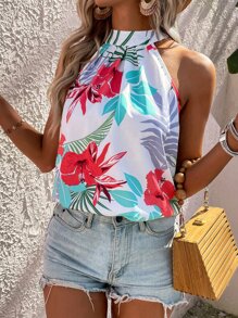 Tropical Print Tie Back Blouse - Multicolor - View 6