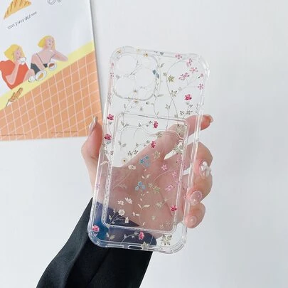 春季花卉透明卡槽手机壳适用于 Apple iPhone 15/15Plus/15Pro/15Promax