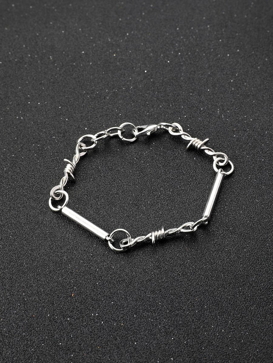 Fashionable and Popular Men Minimalist Bracelet Punk Hip Pop Style Alloy Material for Jewelry Gift and for a Stylish Look - Silver - View 1