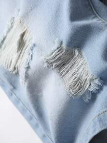 Manfinity LEGND Men Cotton Ripped Detail Denim Shorts - Light Wash - View 3