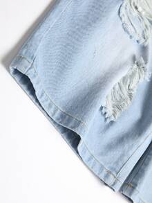 Manfinity LEGND Men Cotton Ripped Detail Denim Shorts - Light Wash - View 4