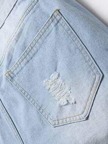 Manfinity LEGND Men Cotton Ripped Detail Denim Shorts - Light Wash - View 5