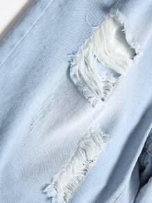 Manfinity LEGND Men Cotton Ripped Detail Denim Shorts - Light Wash - View 6