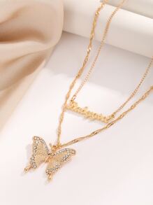 2 cái Rhinestone Trang Trí Bướm & Thư Quyến Rũ Vòng Cổ - Vàng - Xem 1