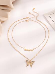 2 cái Rhinestone Trang Trí Bướm & Thư Quyến Rũ Vòng Cổ - Vàng - Xem 2