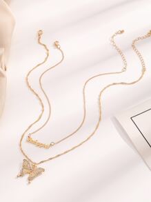 2 cái Rhinestone Trang Trí Bướm & Thư Quyến Rũ Vòng Cổ - Vàng - Xem 3