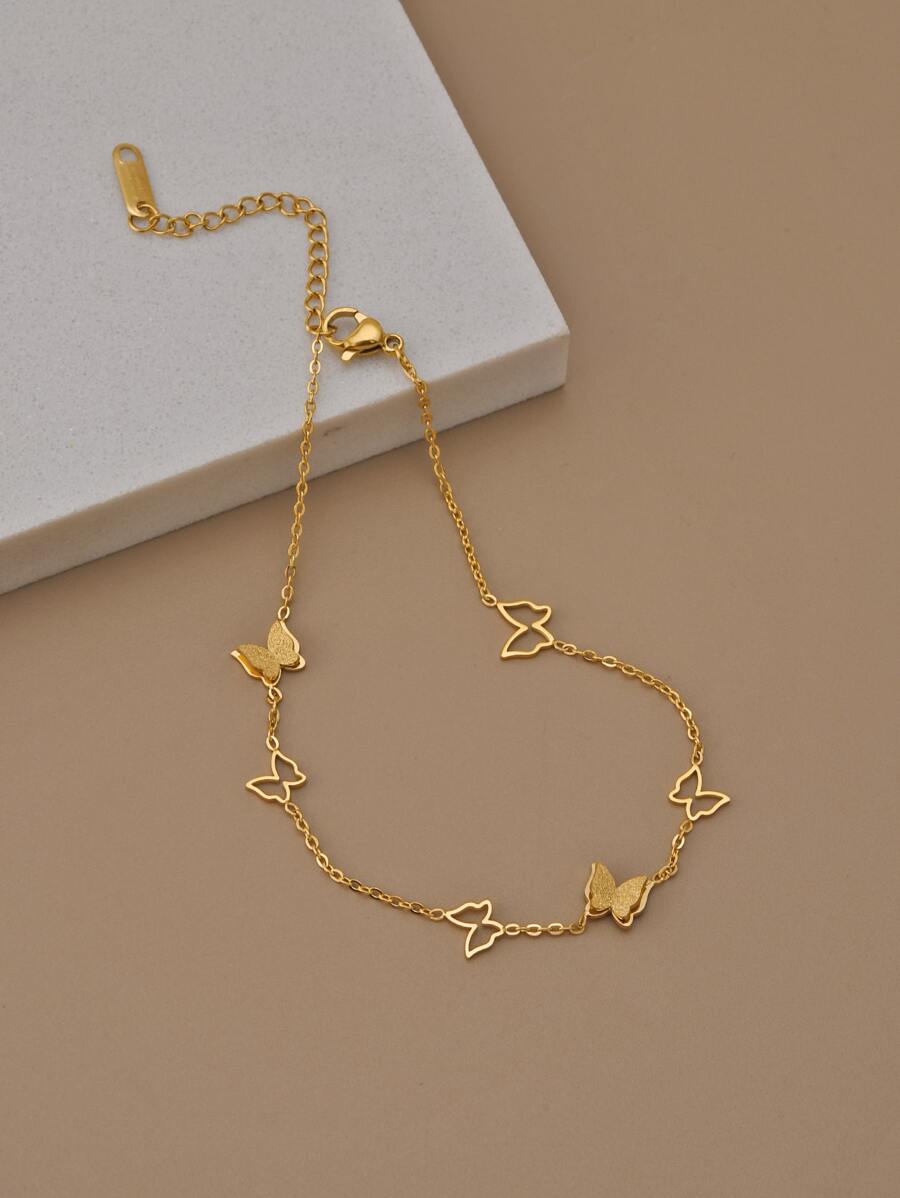 Butterfly Decor Anklet - Yellow Gold - View 1