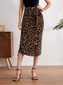 EMERY ROSE Leopard Print Tie Front Wrap Skirt - Multicolor - View 1