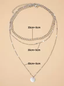 Disc Pendant Layered Necklace - Silver - View 2