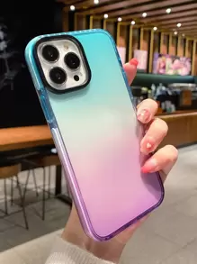 1PC Anti-Drop Gradient Double Bevel Design Tpu Soft Phone Case For Women, Compatible With Iphone - Multicolor - View 2