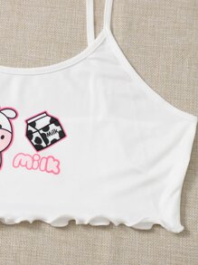 Cartoon & Letter Print Lettuce Trim Pyjama Set - Multicolor - View 5