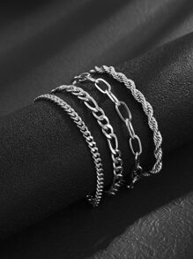 Hombres 4 piezas Pulsera de cadena minimalista - Plateado - Ver 2
