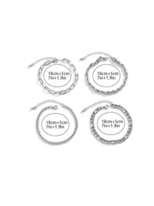 Hombres 4 piezas Pulsera de cadena minimalista - Plateado - Ver 3