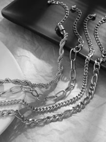 Hombres 4 piezas Pulsera de cadena minimalista - Plateado - Ver 5