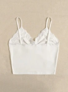 SHEIN EZwear Top de tirantes fruncido con encaje en contraste - Blanco - Ver 2