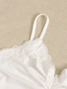 SHEIN EZwear Top de tirantes fruncido con encaje en contraste - Blanco - Ver 4