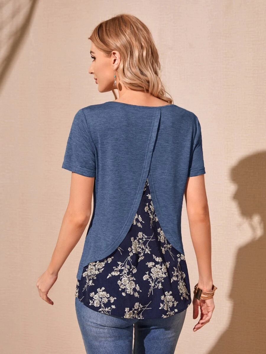 EMERY ROSE Camiseta con estampado floral 2 en 1 - Neblina azul - Ver 1