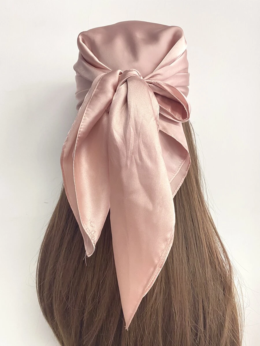 簡約實色頭巾，經典復古風格，適用於假日、日常外出、休閒等場合 - 粉色 - 查看 1