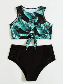Bikini cạp cao thắt nút họa tiết nhiệt đới mùa hè - Nhiều màu - Xem 3