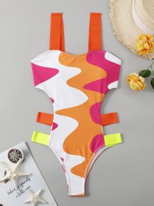 Bộ đồ bơi một mảnh cắt khối màu, cho kỳ nghỉ hè ở bãi biển - Nhiều màu - Xem 5