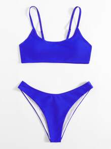 Solid High Cut Bikini For Summer Beach - Royal Blue - View 1