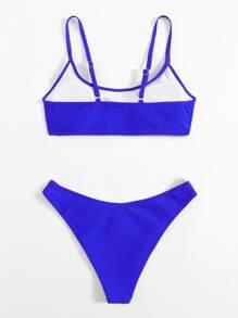 Solid High Cut Bikini For Summer Beach - Royal Blue - View 2