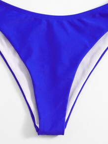 Solid High Cut Bikini For Summer Beach - Royal Blue - View 5