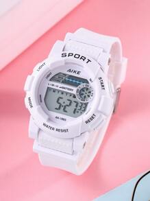 1pc Water Resistant Sports Electronic Watch - White - View 1