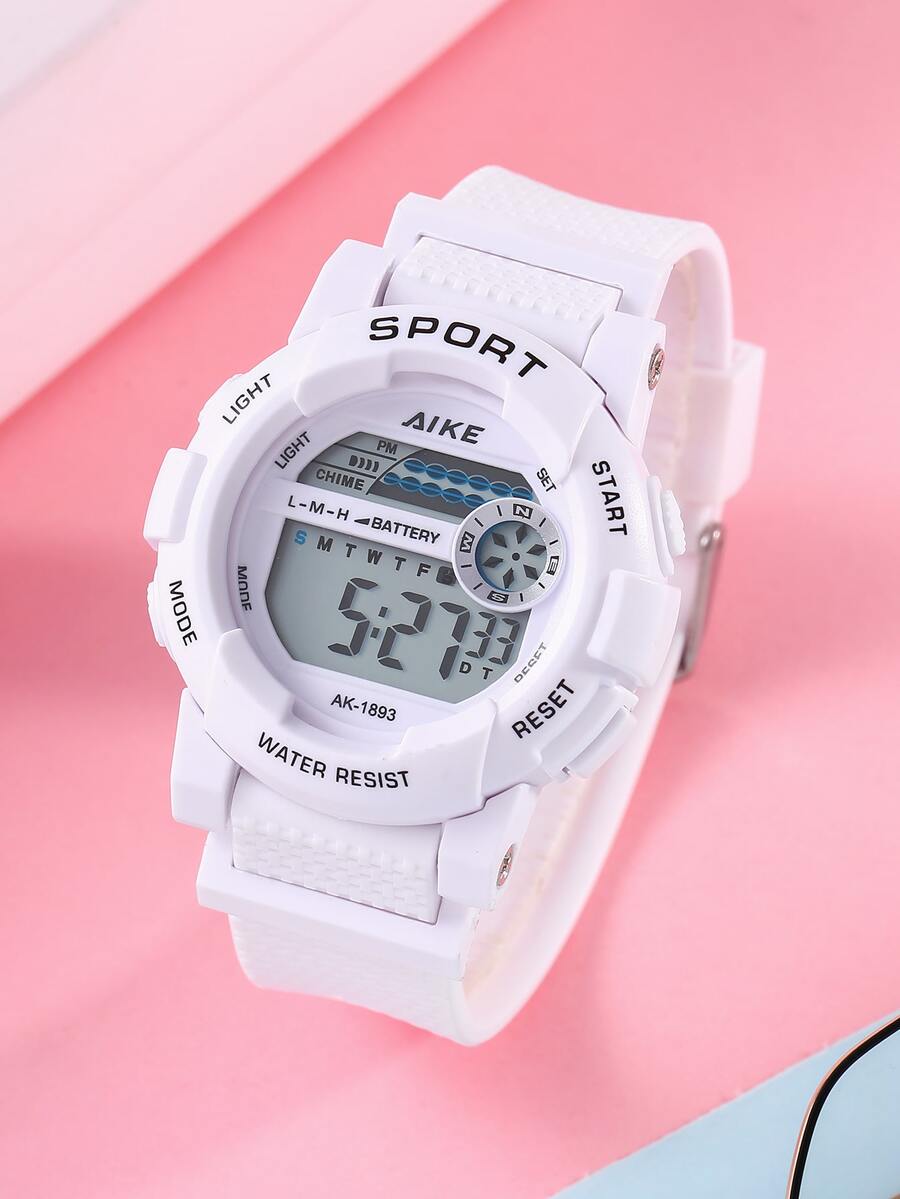 1pc Water Resistant Sports Electronic Watch - White - View 1
