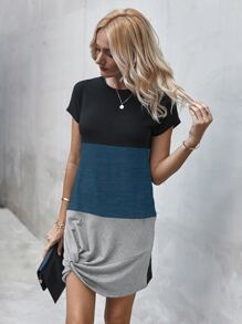 Colorblock Twist Hem Tee Dress - Multicolor - View 1