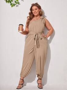 SHEIN Unity 大碼系帶單肩腰帶連身褲