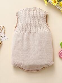 嬰兒素色麻花編織套頭毛衣連身背心 - 杏色 - 查看 2
