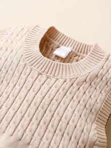 嬰兒素色麻花編織套頭毛衣連身背心 - 杏色 - 查看 4