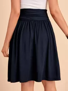 EMERY ROSE Falda fruncido de cintura ancha con bolsillo oculto - Azul Marino - Ver 2