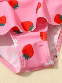 Young Girl 3packs Random Strawberry Print Bikini Set Summer Beach - Pink - View 3