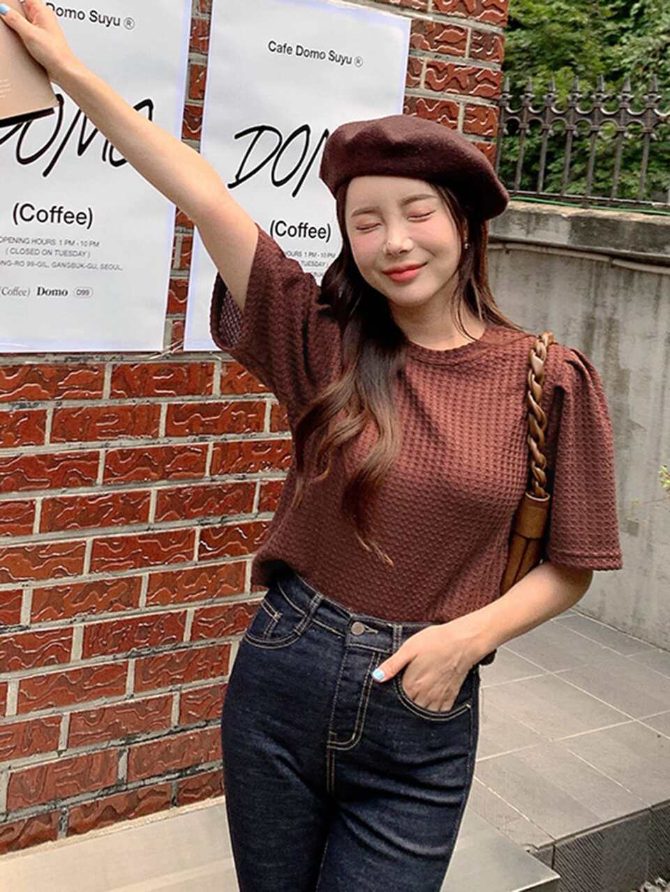 Puff Sleeve Waffle Knit Tee