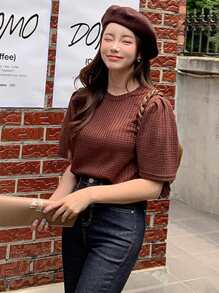 DAZY Áo thun nữ màu trơn Giải trí - Cà phê nâu - Xem 8