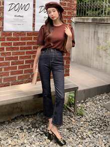 DAZY Áo thun nữ màu trơn Giải trí - Cà phê nâu - Xem 5