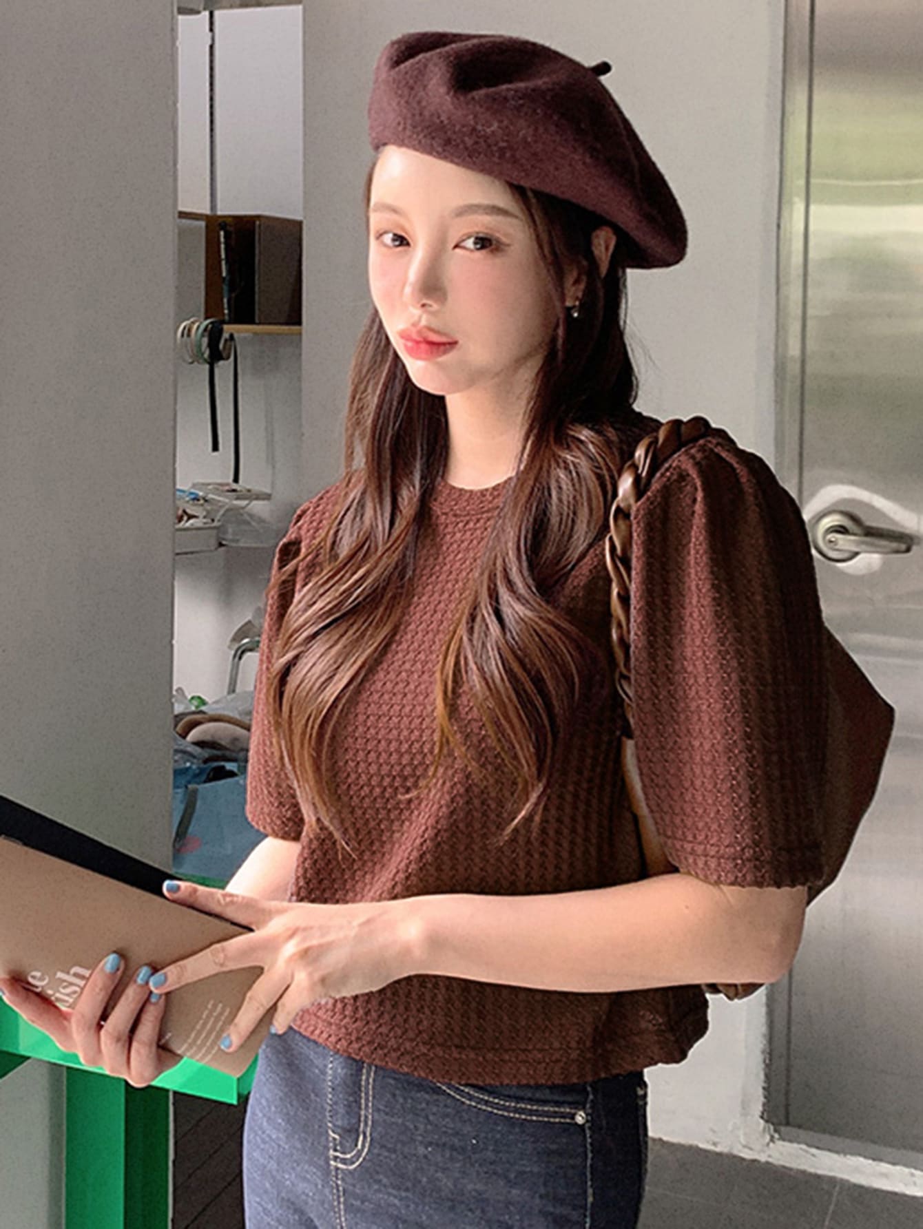 DAZY Áo thun nữ màu trơn Giải trí - Cà phê nâu - Xem 1