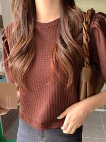 DAZY Áo thun nữ màu trơn Giải trí - Cà phê nâu - Xem 3