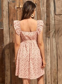 SHEIN Maternidad Vestido con cinturón con estampado floral ribete con fruncido - Multicolor - Ver 2