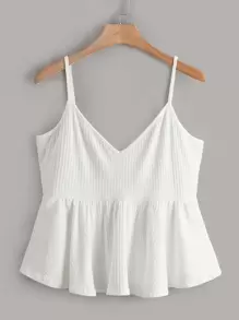 SHEIN Áo hai dây Plus Size Viên lá sen Gân đan màu trơn Dễ thương - trắng - Xem 1