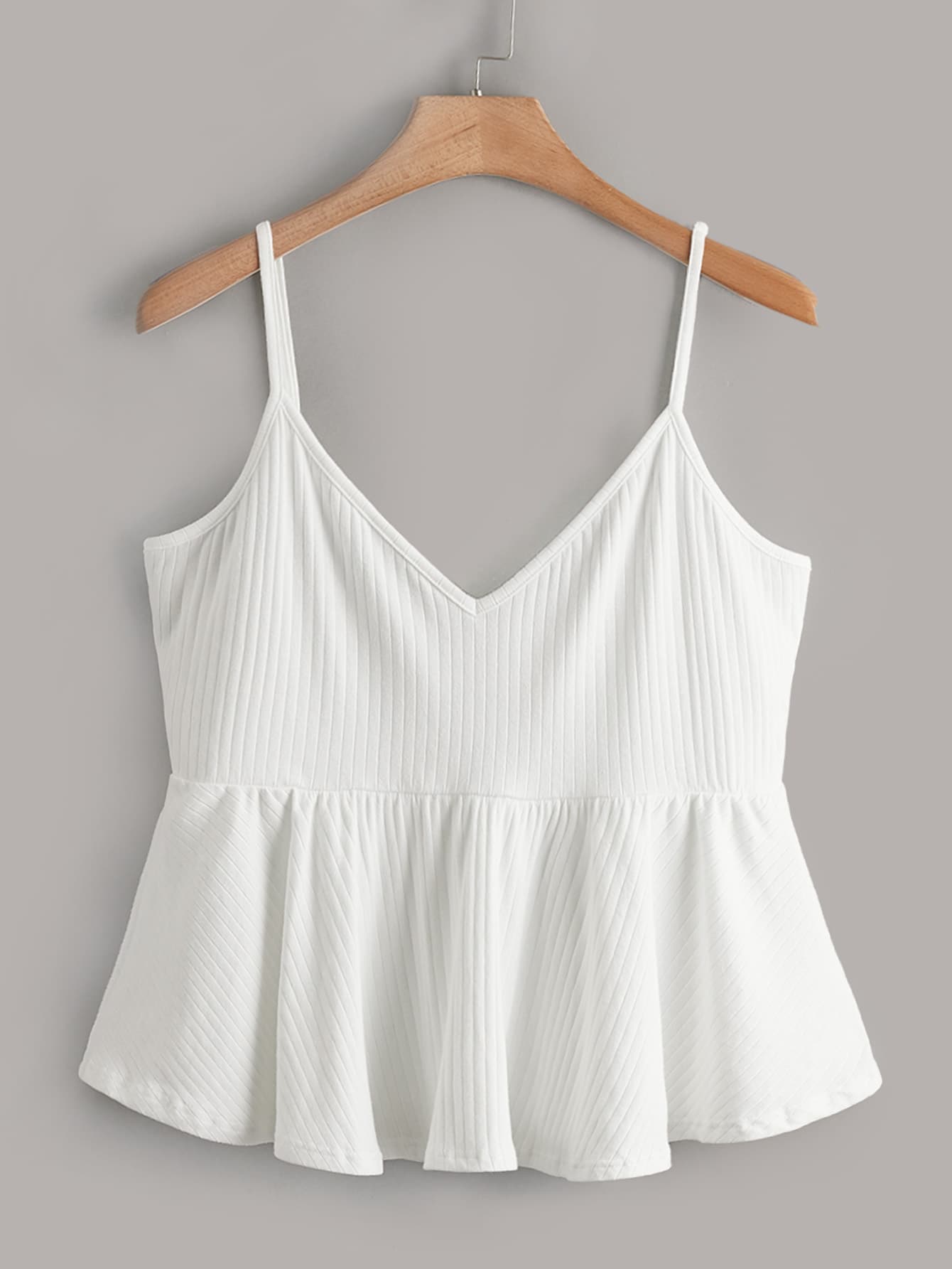 SHEIN Áo hai dây Plus Size Viên lá sen Gân đan màu trơn Dễ thương - trắng - Xem 1