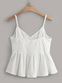 SHEIN Áo hai dây Plus Size Viên lá sen Gân đan màu trơn Dễ thương - trắng - Xem 2