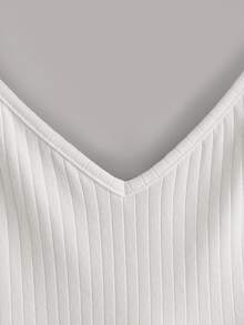 SHEIN Áo hai dây Plus Size Viên lá sen Gân đan màu trơn Dễ thương - trắng - Xem 4