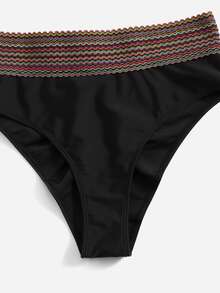 条纹吊带高腰比基尼套装夏季海滩 - 黑色 - 查看 3